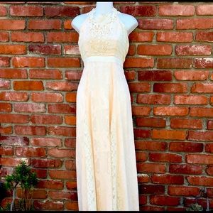Boho Lace Panel Maxi Halter Dress